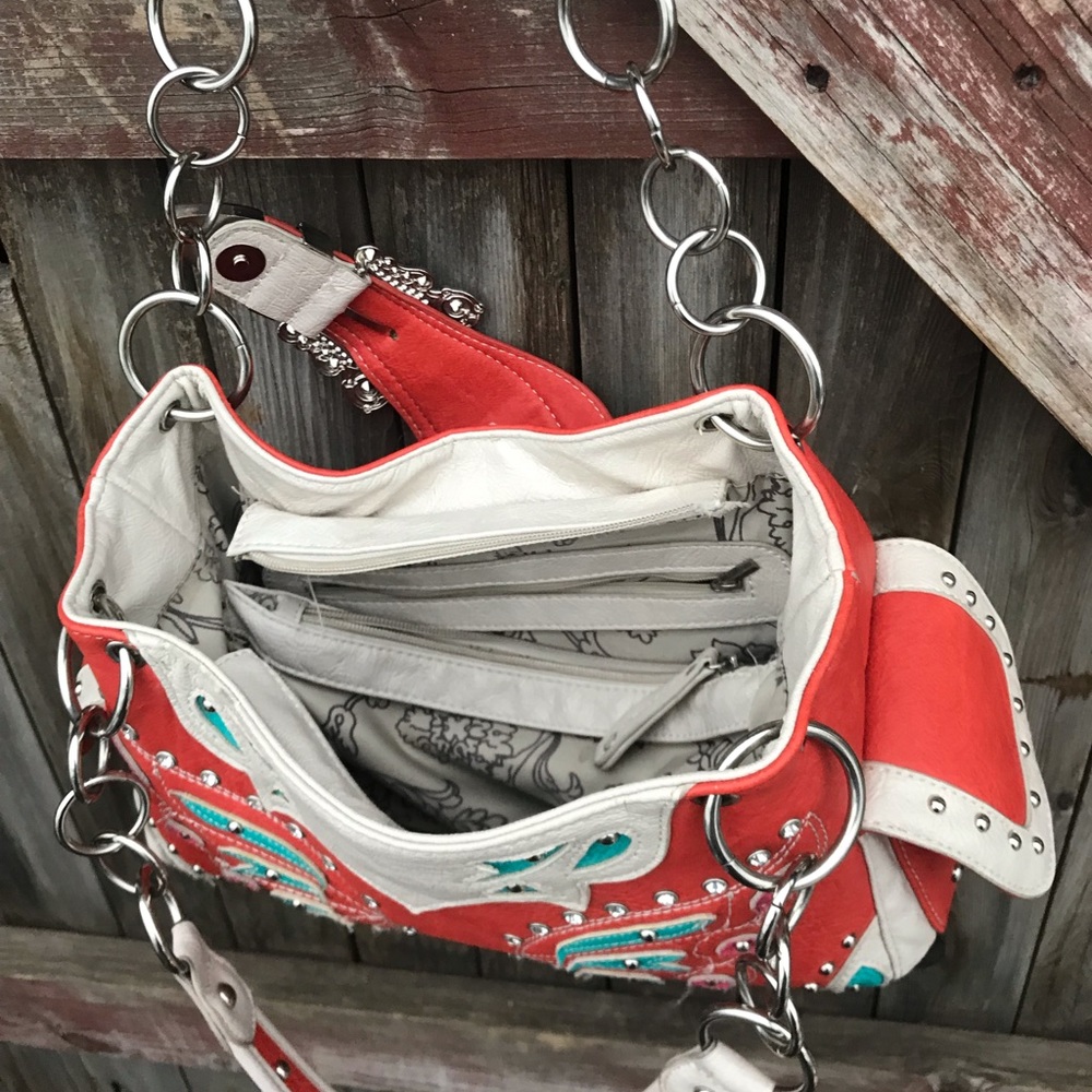 Darling orange, cream and torquois purse w/ bling - Picture 4 of 8